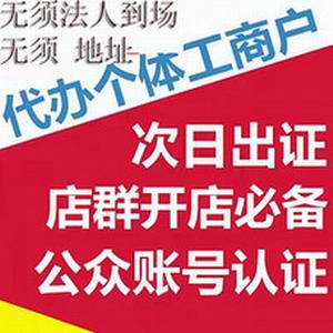 个体营业执照特价280代办各种类型营业执照无须法人到场无须地址真实有效全网可查可认证企业店铺微信公众号