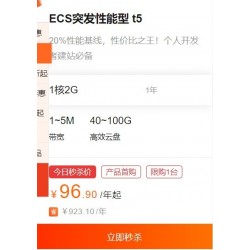阿里云服务器特价抢购ECS突发性能型 t5 96.9元/年